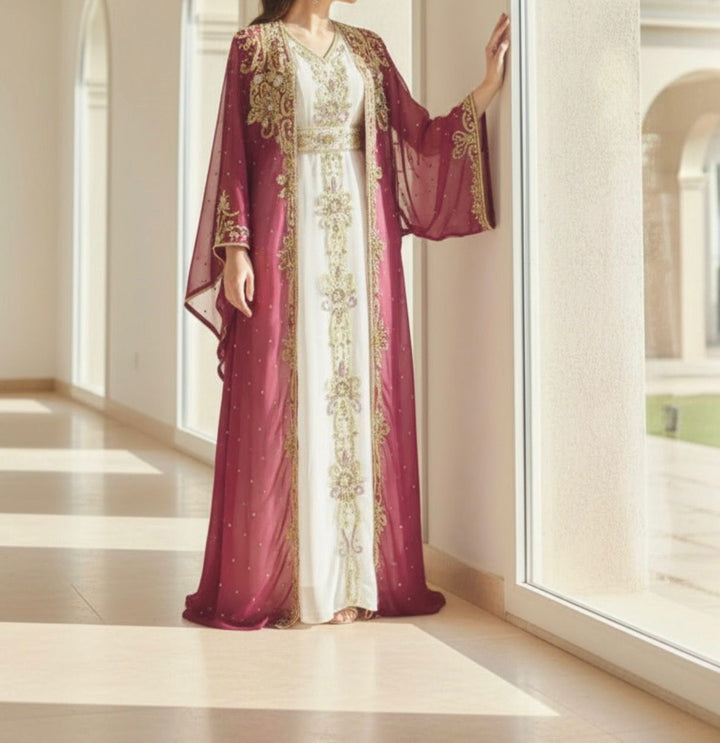 Gown Beaded Pink & White