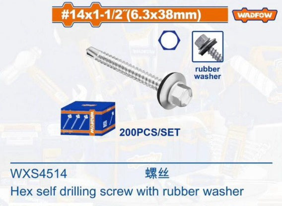 WADFOW Screw Ind. 1 1/2" Unpainted METAL-METAL #14 X 1.5" WXS4514 200PCS Per Box