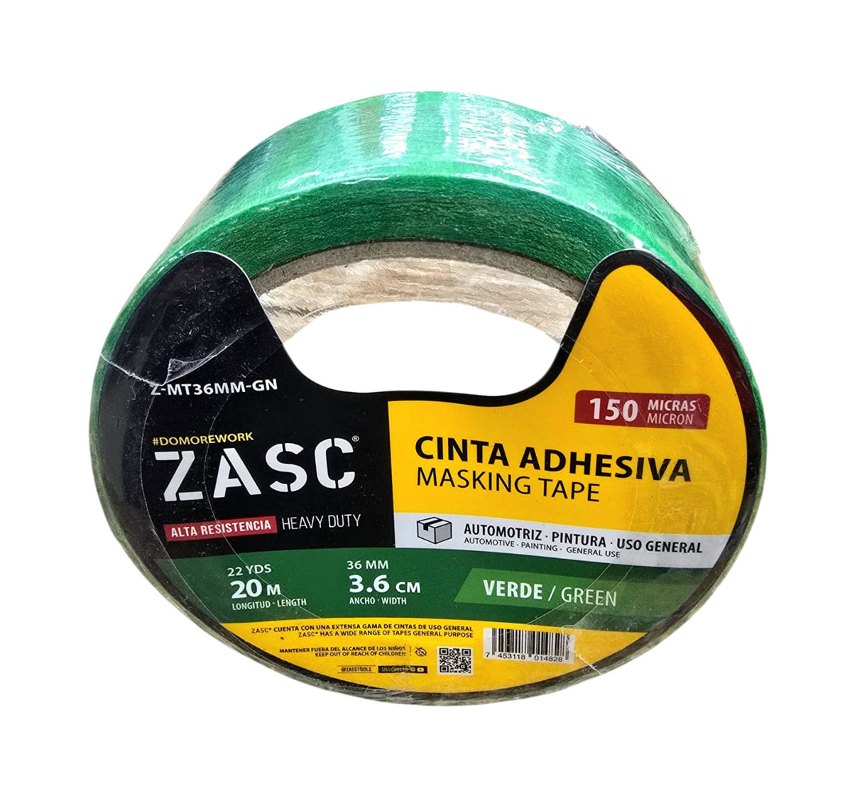 ZASC Tape Masking Green 1 1/2" X 20M Z-MT36MM-GN