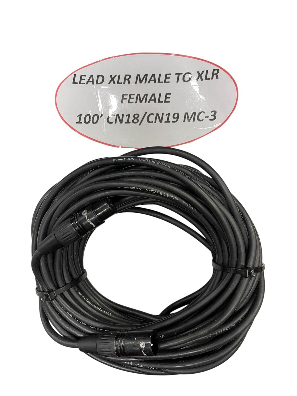 Lead Xlr Male to Xlr Female 100' Custom CN18 CN19 MC-3