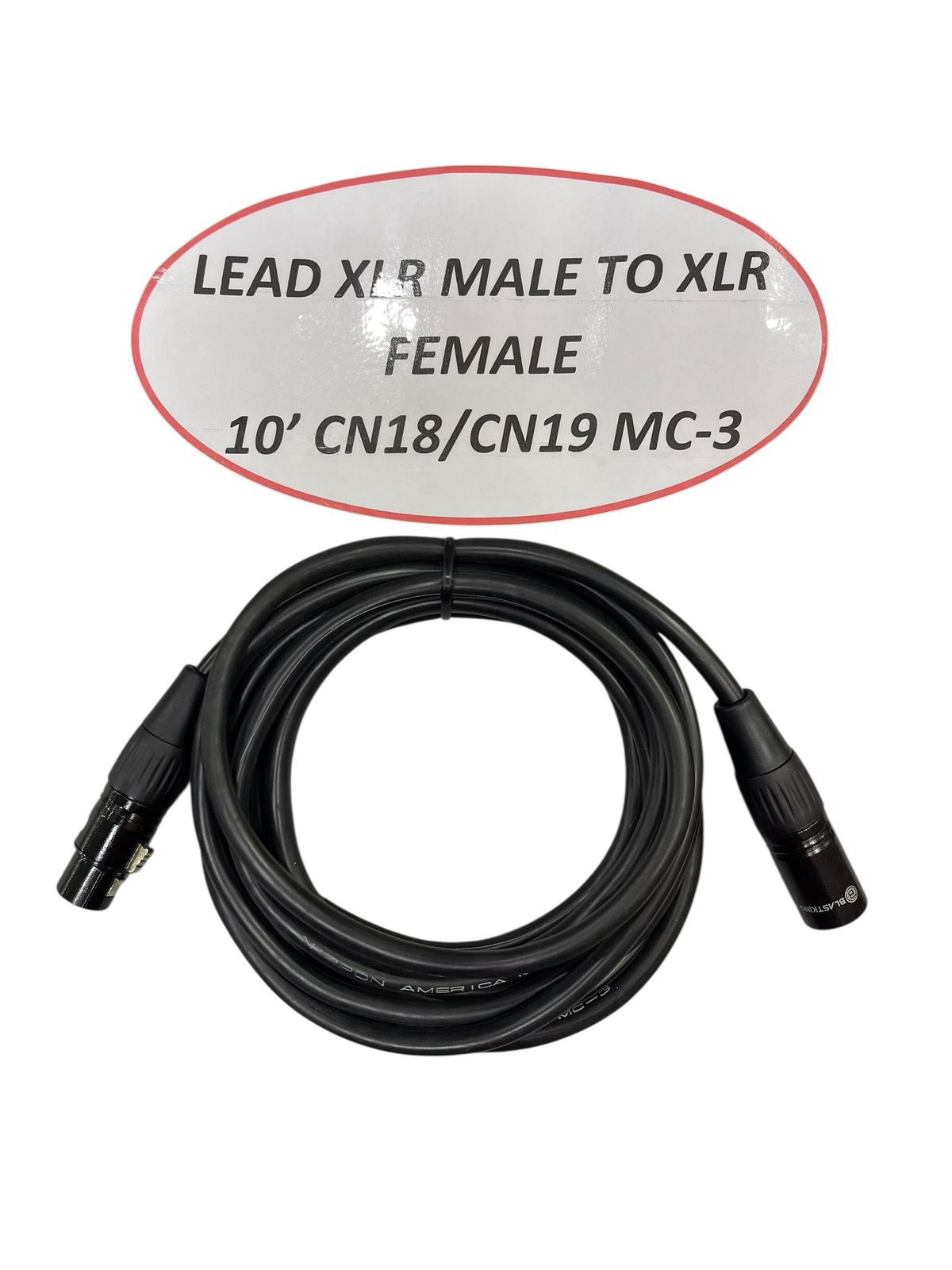Lead Xlr Male to Xlr Female 10' Custom CN18 CN19 MC-3
