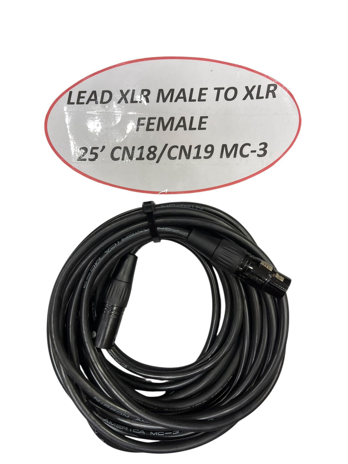 Lead Xlr Male to Xlr Female 25' Custom CN18 CN19 MC-3