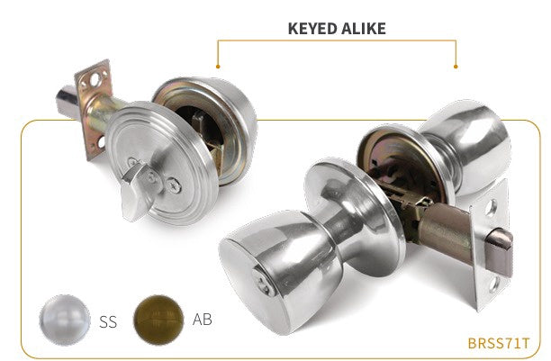 BROWN USA Lock Combo Set Knob & Deadbolt #BRSS71T Stainless Steel