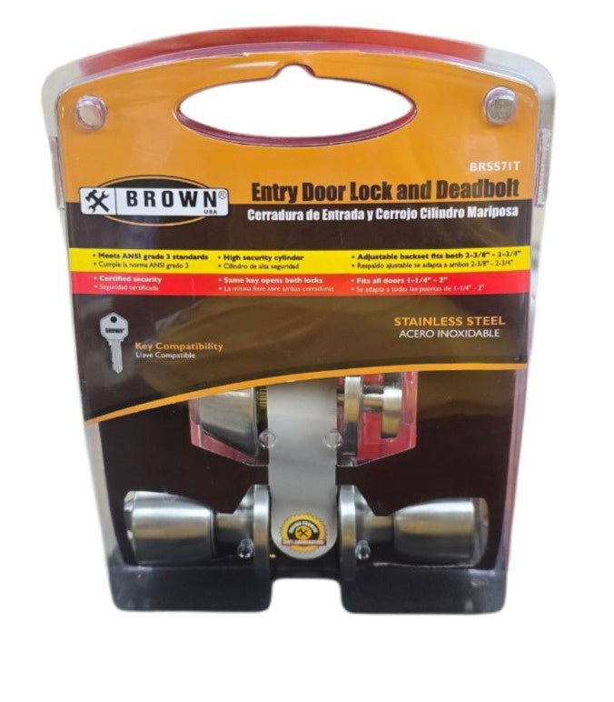 BROWN USA Lock Combo Set Knob & Deadbolt #BRSS71T Stainless Steel
