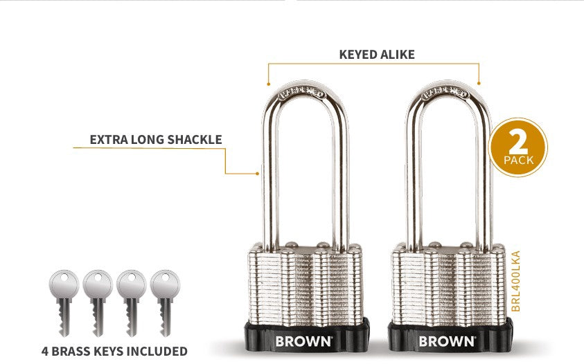 BROWN USA Padlock 2PC 40MM BRL400LKA Long Laminated