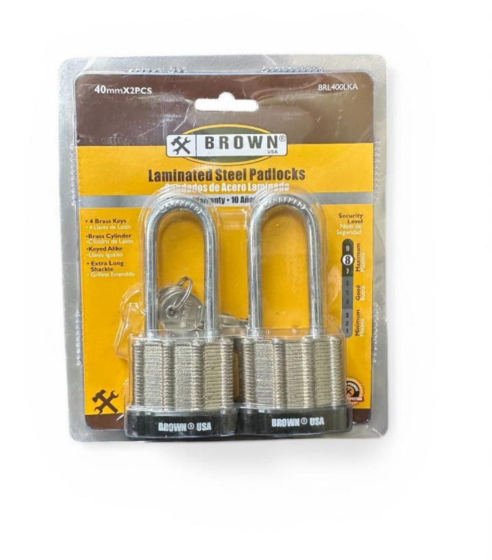 BROWN USA Padlock 2PC 40MM BRL400LKA Long Laminated