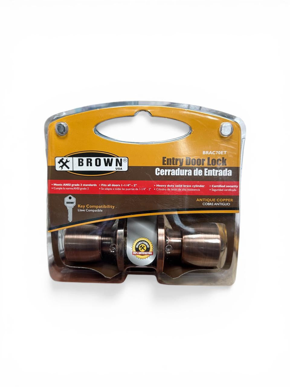 BROWN USA Lock Entry Knob #BRAC70ET Antique Brass