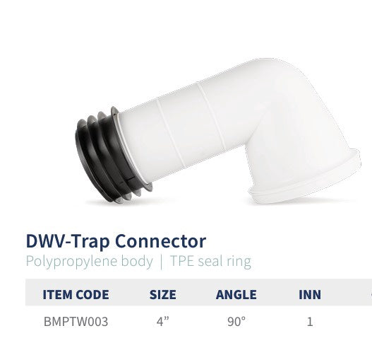 BISMAN PVC Pan Connector 4" L Shape 90 Deg BMPT4003