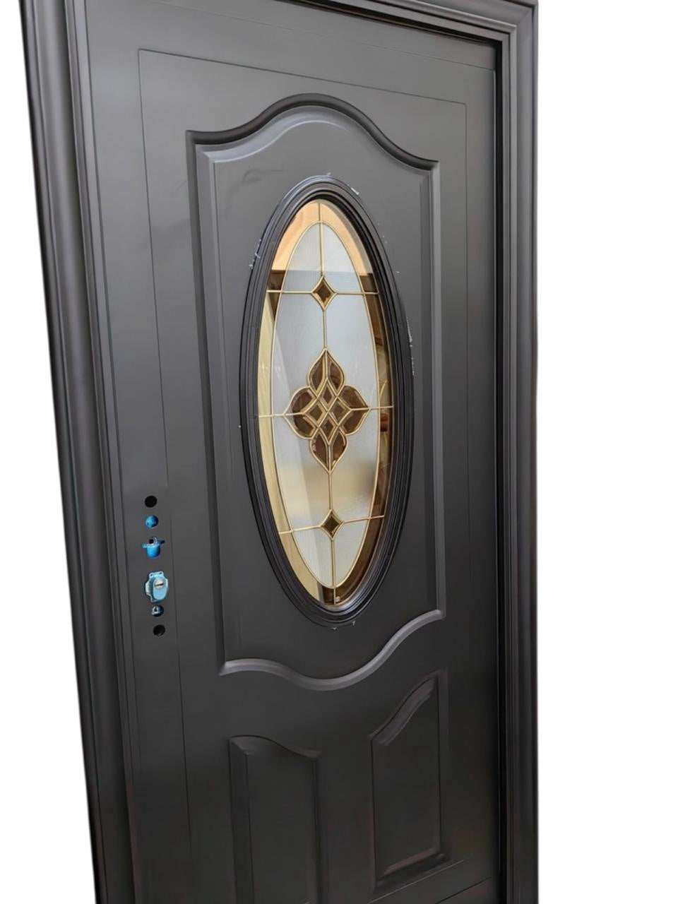 Door Metal Single Black Oval Glass 2050X960X50MM G007-B-1