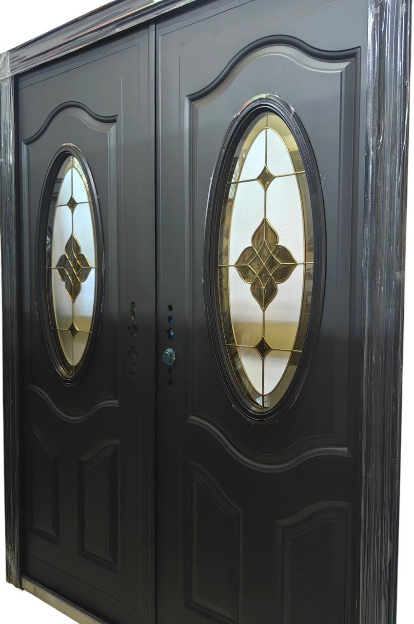 Door Metal Double Black with Oval Glass 2050X1500X50MM G007-B