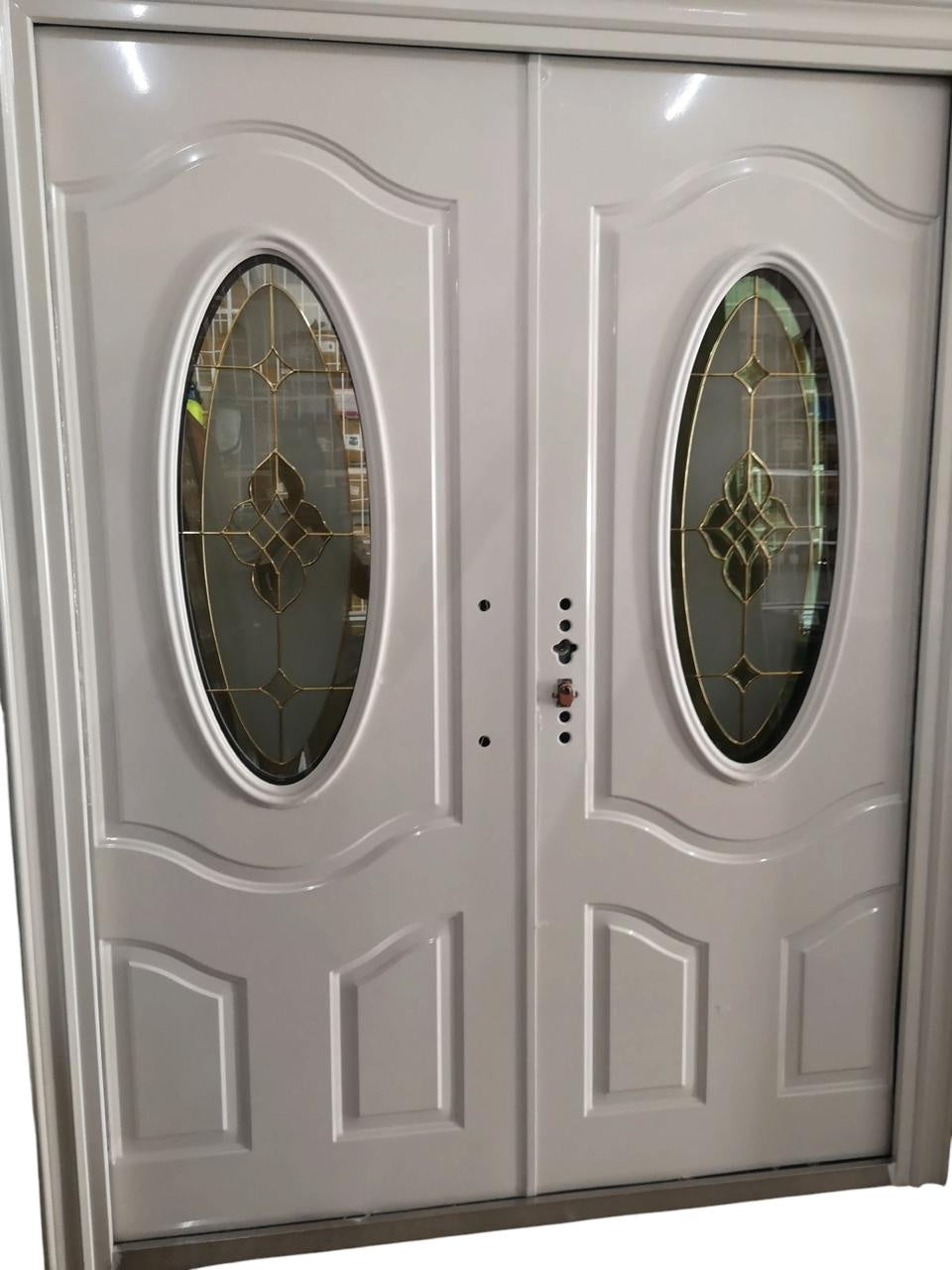 Door Metal Double White with Oval Glass 2050X1500X50MM G007-W