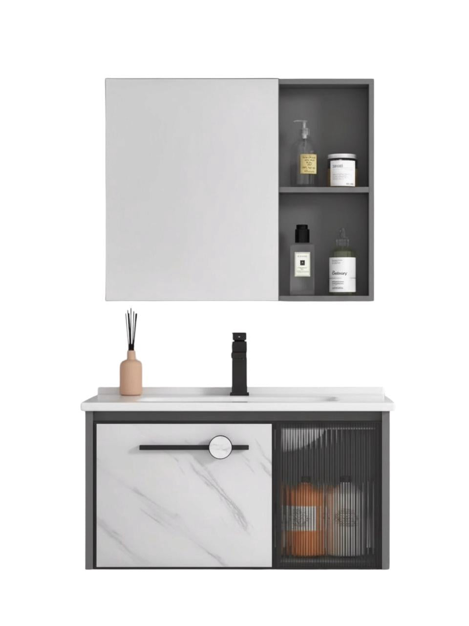 Bathroom Cabinet Wall Hung with Mirror White GGS47 31"X19"X17