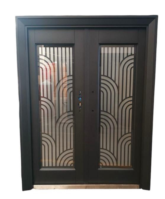 Door Metal Double Black Curve Design W/GLASS 2050X1500