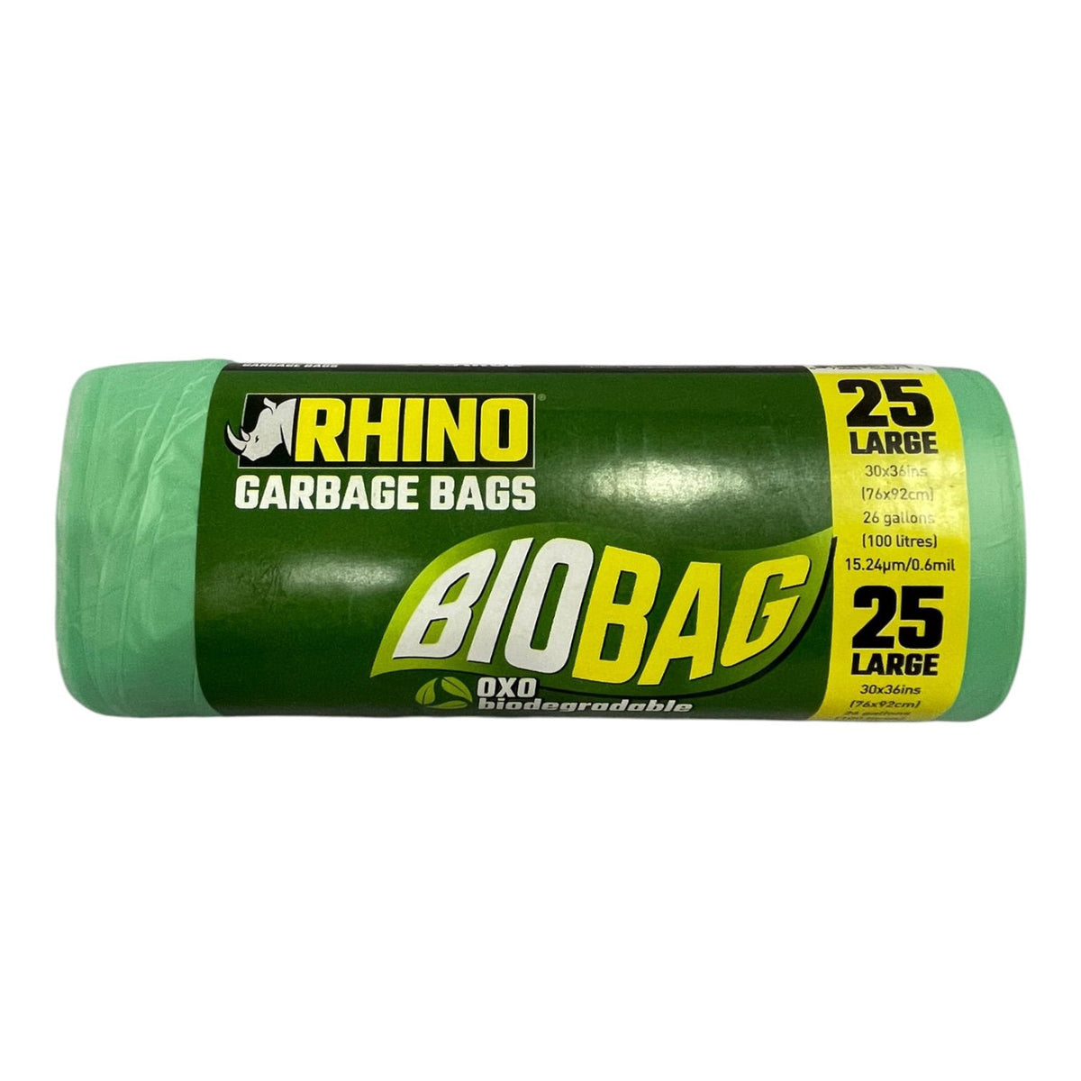 RHINO Bags Garbage Green Biobag 25PCS Large Roll 30X36"