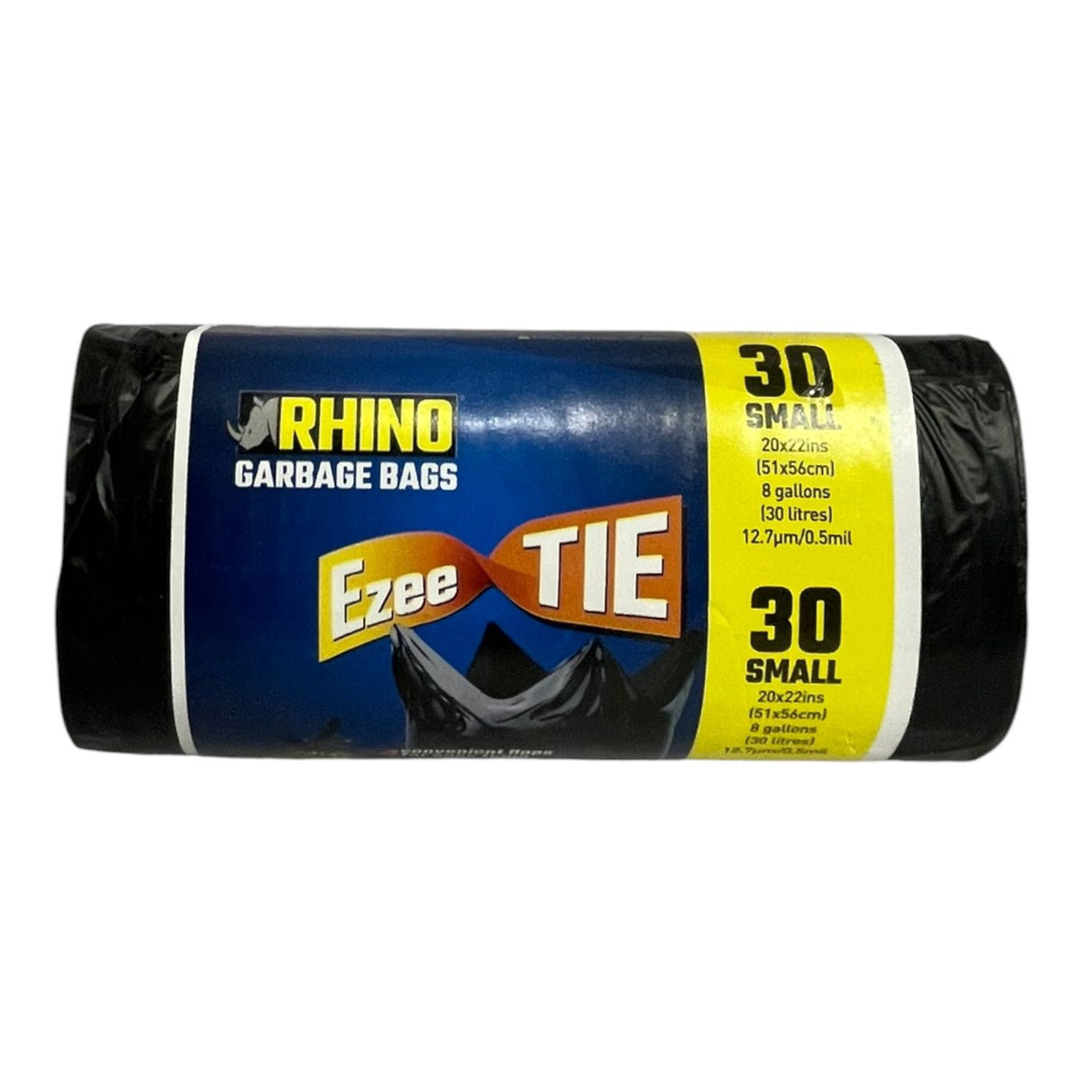RHINO Bags Garbage Black Ezee Tie 30PCS Small Roll 20X22"