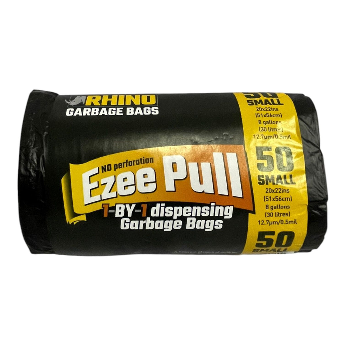 RHINO Bags Garbage Black Ezee Pull 50PCS Small Roll 20X22"
