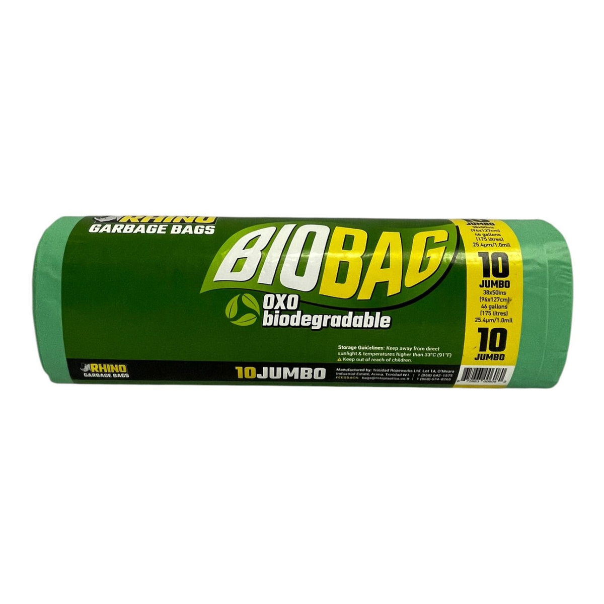 RHINO Bags Garbage Green Biobag 10PCS Jumbo Roll 38X50"