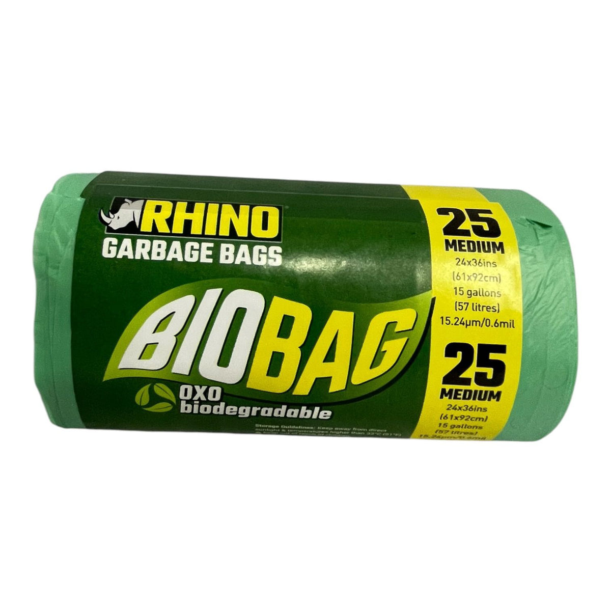 RHINO Bags Garbage Green Biobag 25PCS Medium Roll 24X36"