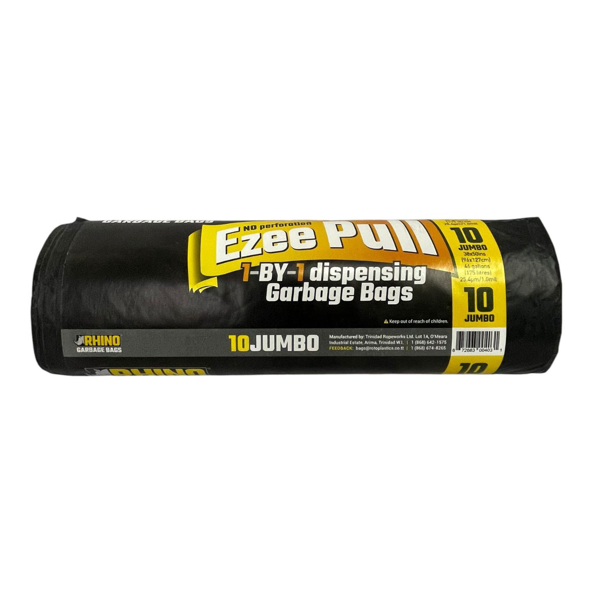 RHINO Bags Garbage Black Ezee Pull 10PCS Jumbo Roll 38X50"