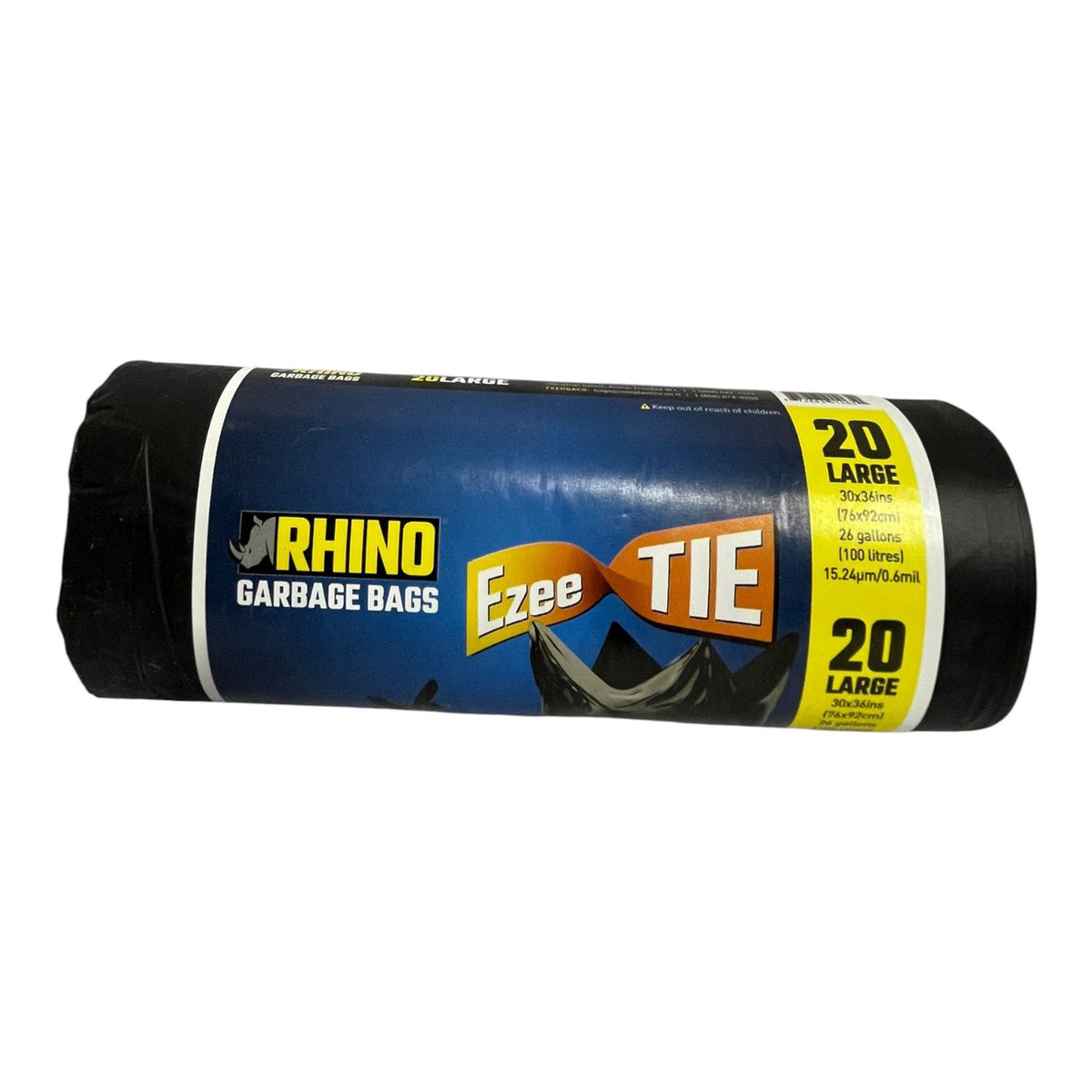 RHINO Bags Garbage Black Ezee Tie 20PCS Large Roll 30X36"
