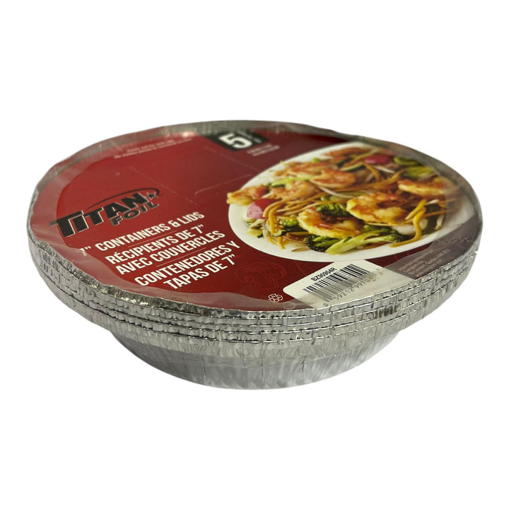 TITAN Foil Tray BZ90904R 5PCS Pack Round 7" Container with Lids