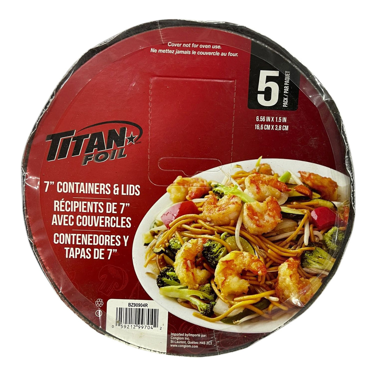 TITAN Foil Tray BZ90904R 5PCS Pack Round 7" Container with Lids