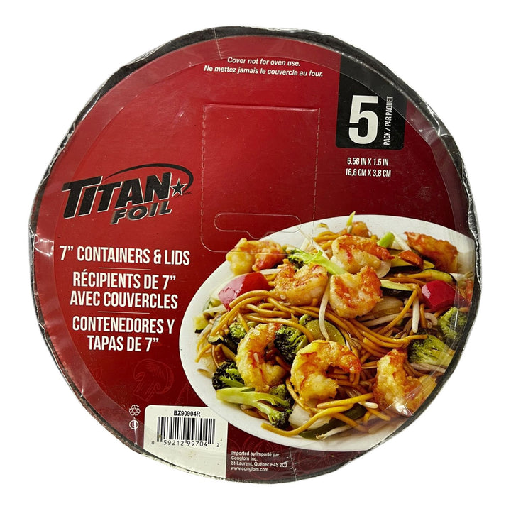 TITAN Foil Tray BZ90904R 5PCS Pack Round 7" Container with Lids