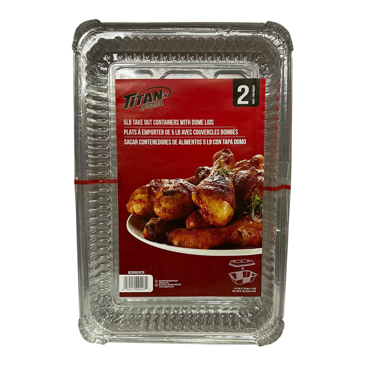 TITAN Foil Tray BZ90920CR 2PCS Pack Pan 5LB Take Out Container with Lids