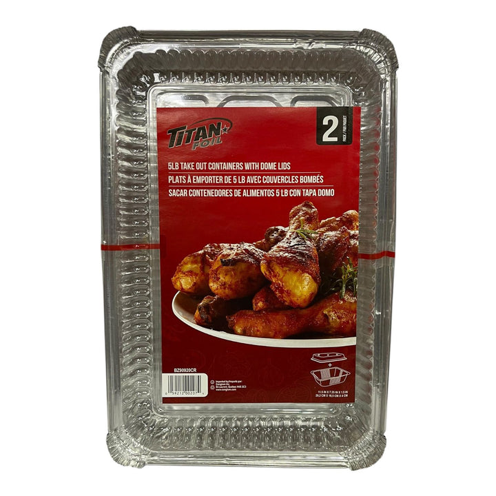 TITAN Foil Tray BZ90920CR 2PCS Pack Pan 5LB Take Out Container with Lids