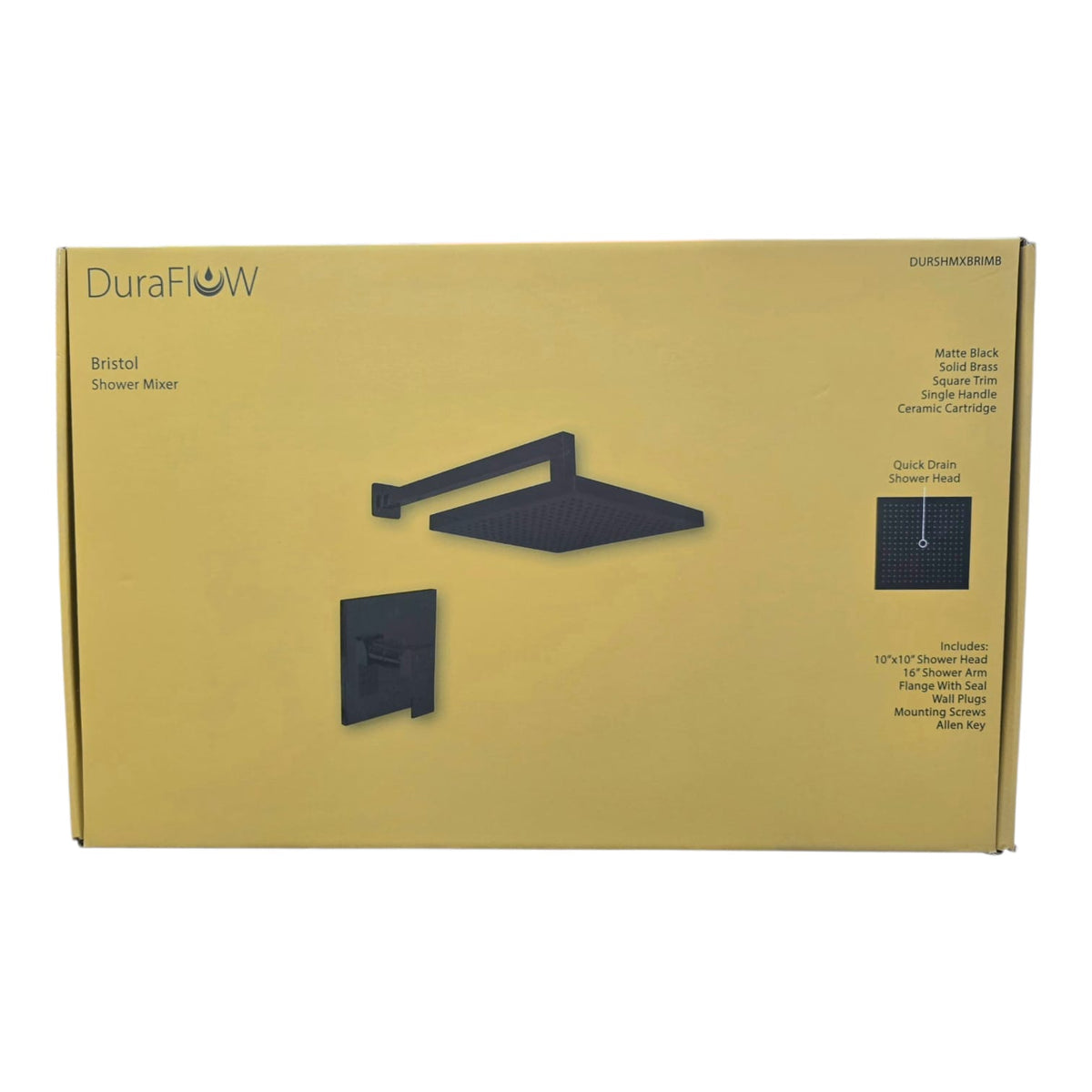 DURAFLOW Shower Mixer Bristol Matte Black Square Trim Durshmxbrimb