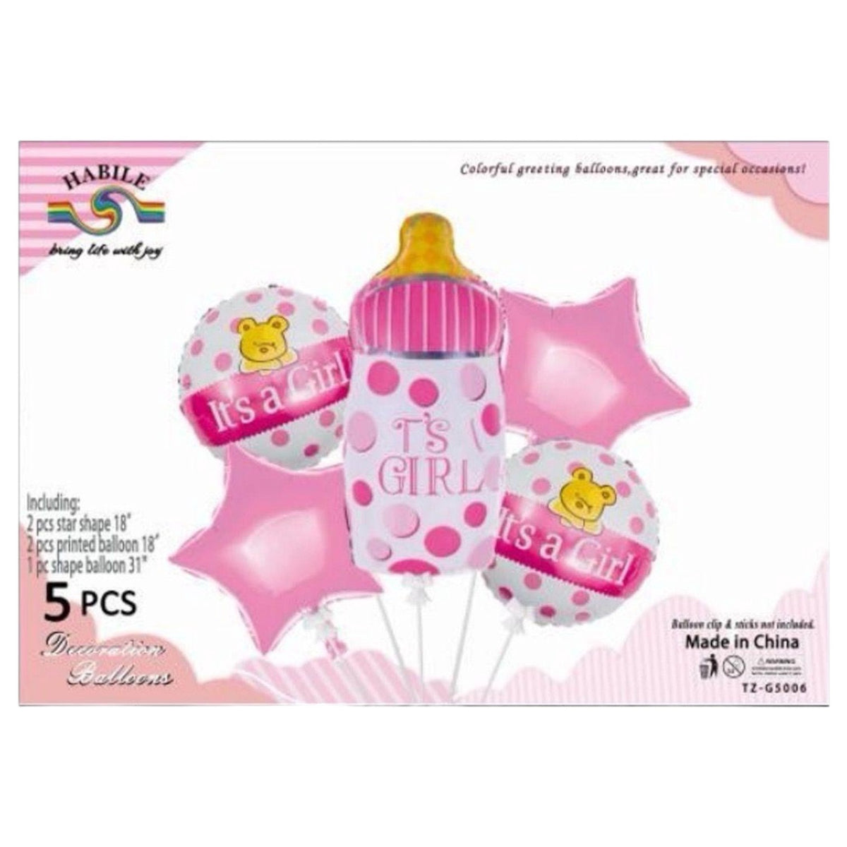 Party Balloons 5PCS Pack It's A Girl TZ-G5006