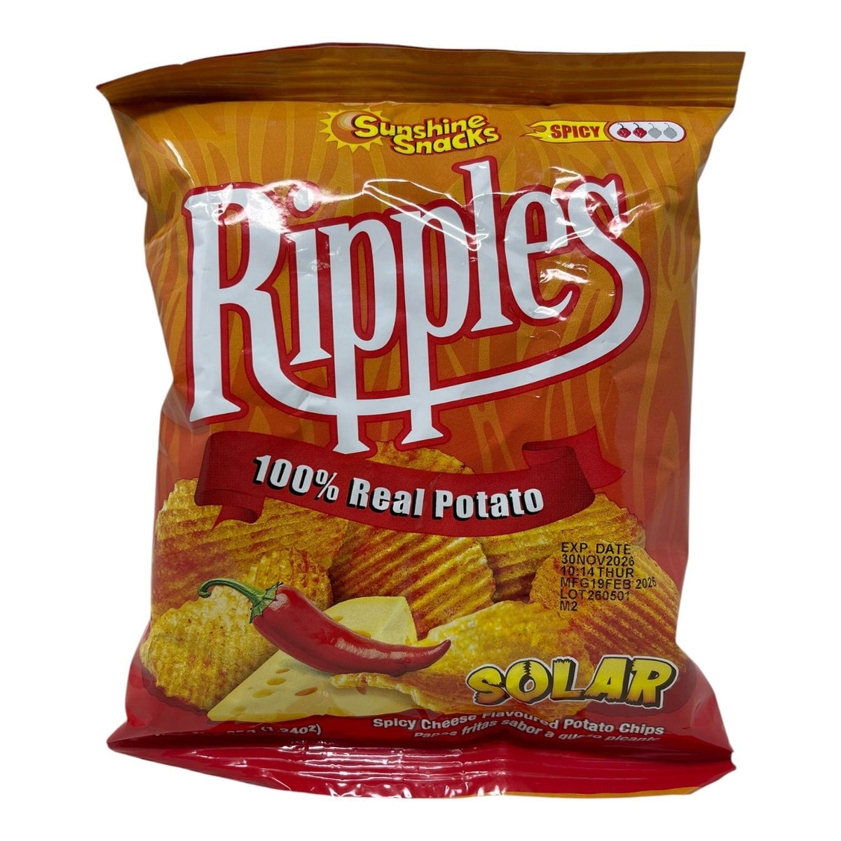 SUNSHINE SNACKS Ripples Solar Spicy Cheese Flavoured Potato Chips 1.24OZ