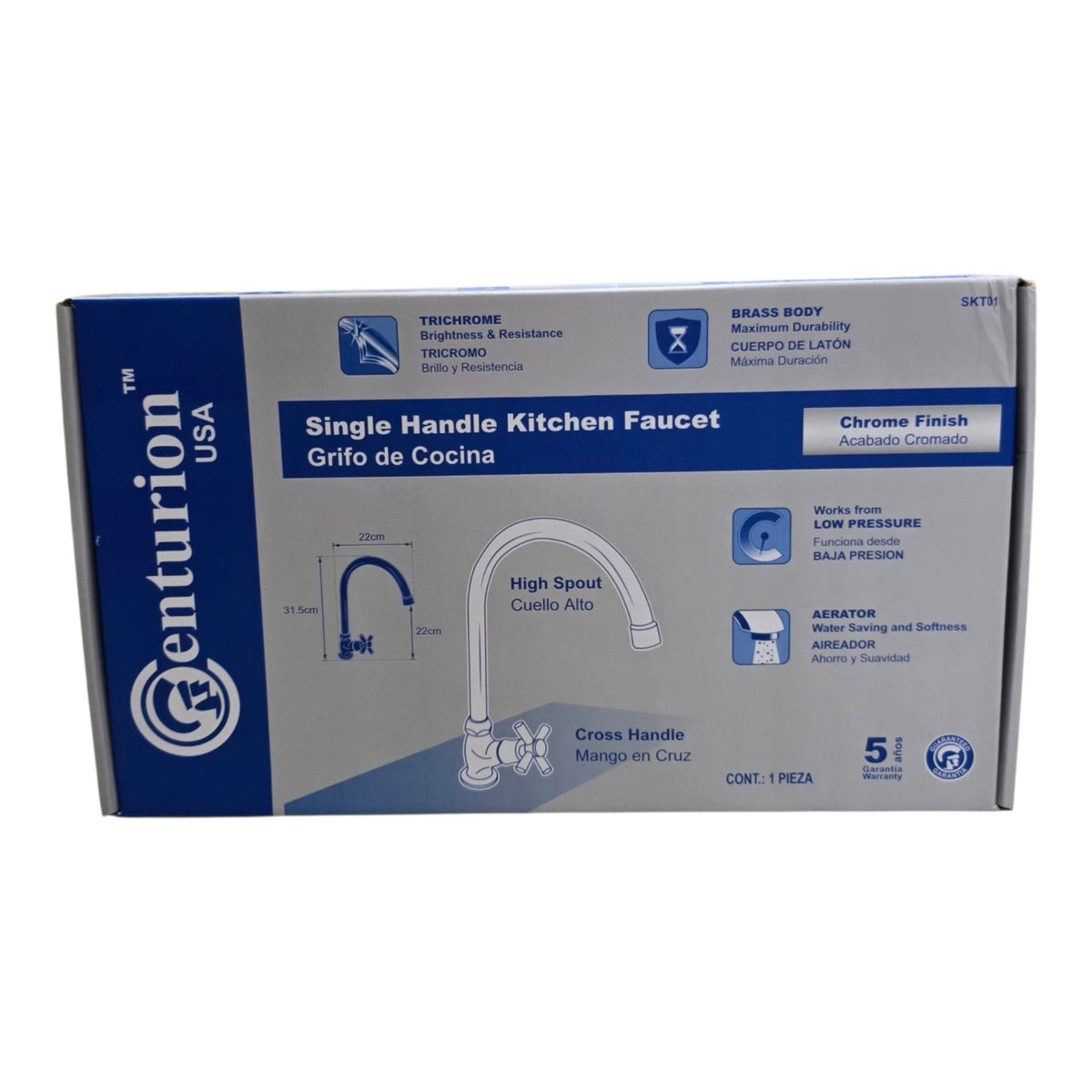 CENTURION Goose Neck Kitchen Faucet High Spout Cross Knob SKT01