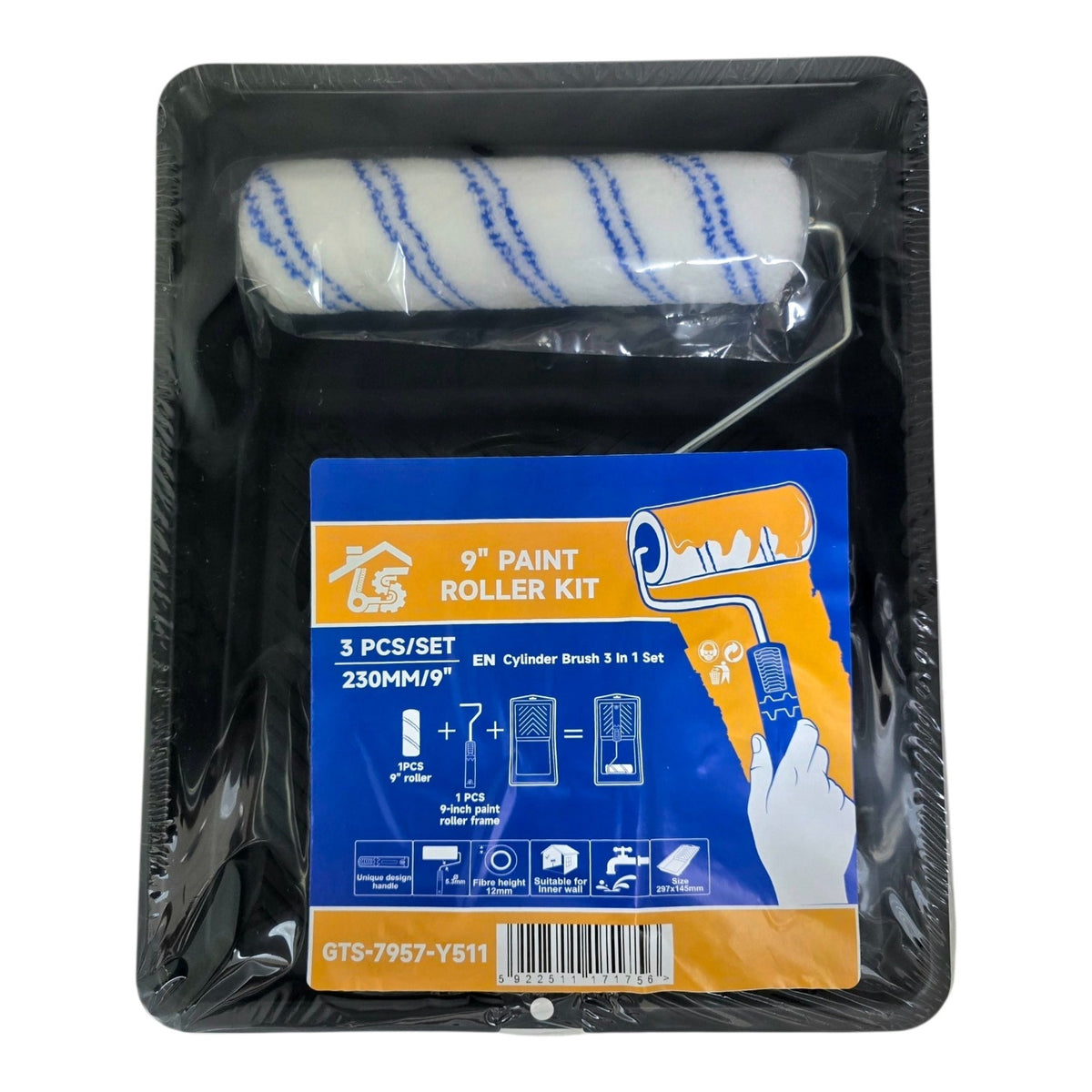 Roller Brush 9" 3PCS Kit with Tray GTS-7957-Y511