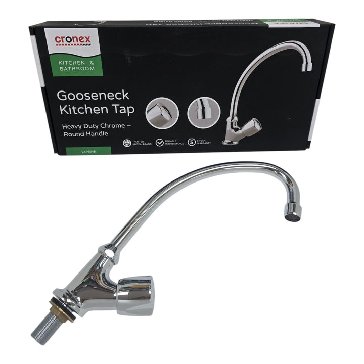 CRONEX Goose Neck Kitchen Tap CXP5348 Heavy Duty Chrome Round Knob