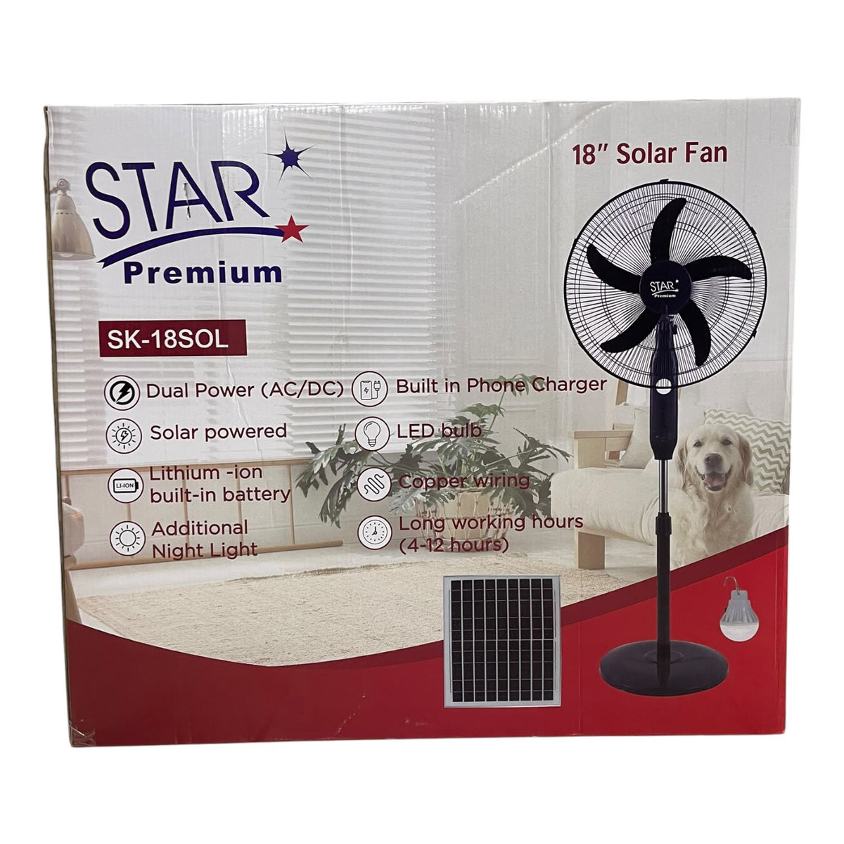 STAR Fan 18" Solar Rechargeable Floor AC/DC SK-18SOL