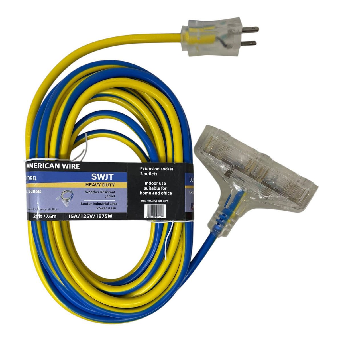 Extension Cord Outdoor Blue and Yellow LM-US-E05-25FT