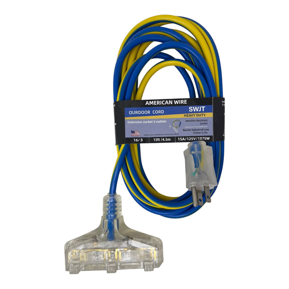 Extension Cord Outdoor Blue and Yellow LM-US-E05-15FT