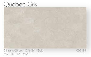 Tile Ceramic 12"X24" 31X60CM Quebec Gris