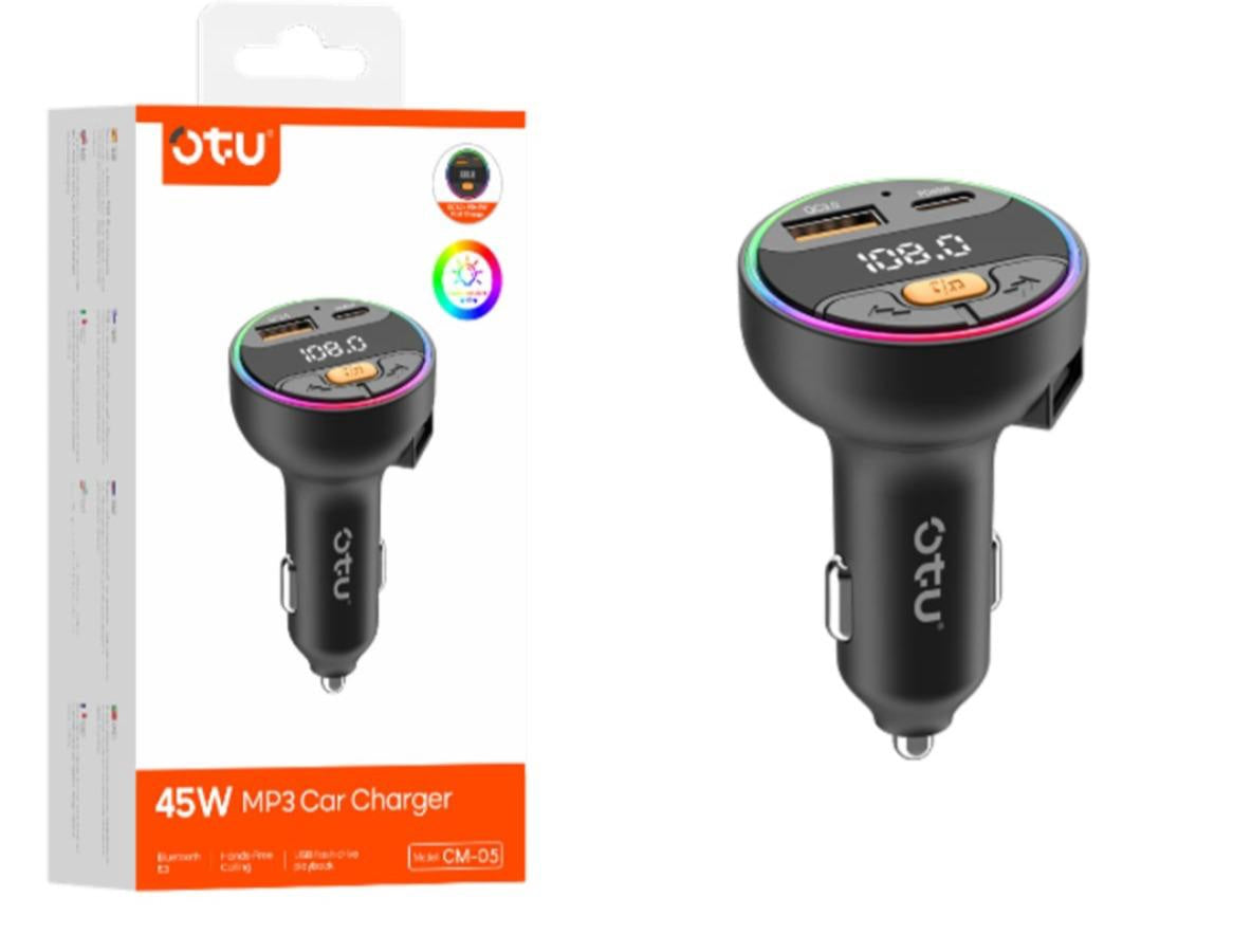 OTU Modulator FM CM-05 Car Bt MP3 Player Rgb Ambient Lighting 45W 2USB Charger TYPE-C PD45 QC30