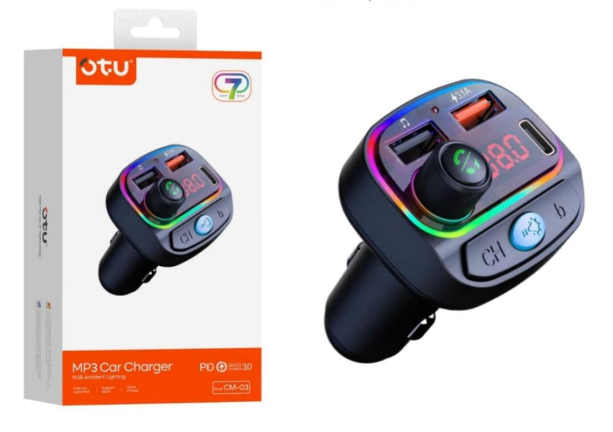 OTU Modulator FM CM-03 Car Bt MP3 Player Rgb Ambient Lighting 3USB Charger TYPE-C PD20 QC30