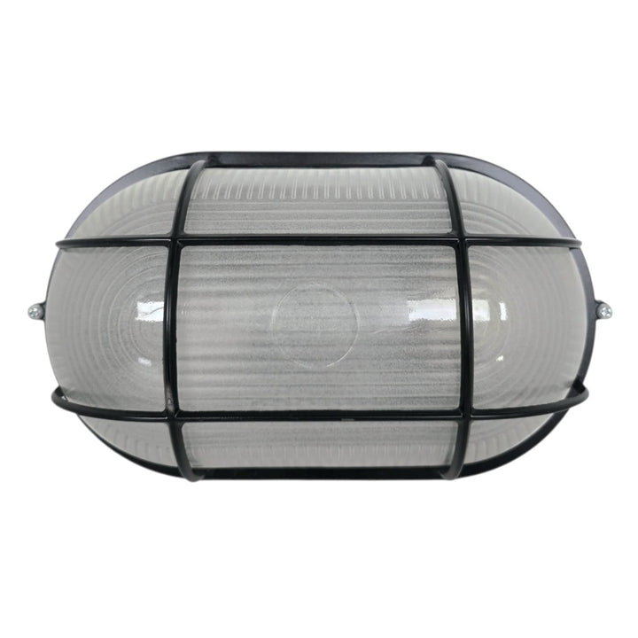 KEV Weatherproof Oval Bulkhead with Grill 10.5" Black