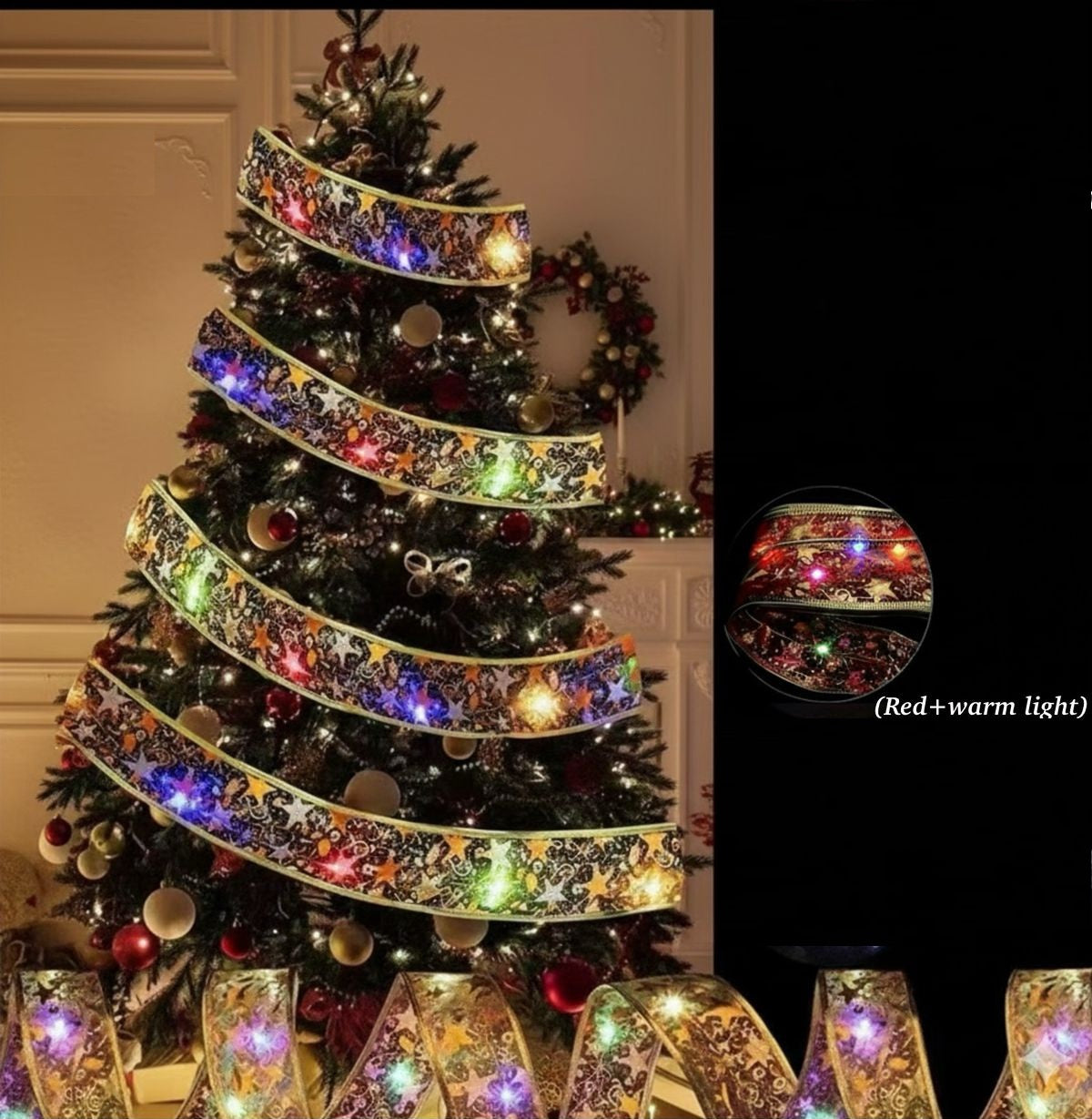 Christmas Decorations Fairy Light LED Ribbon SDD-2518-Y44 Red + Warm Light 5CM X 5M 16.5FT