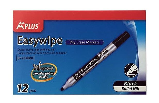 BEIFA Stationery Whiteboard Dry Erase Marker A+ Plus Black Easywipe BY237800 Bullet Nib 12PCS Box