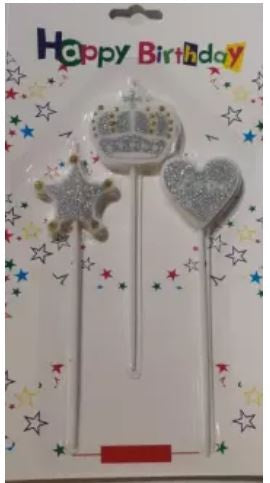Party Birthday Candle 3PCS Pack Crown Star Heart LQ425 6114