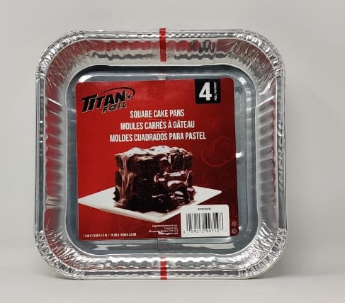 TITAN Foil Tray BZ90308R 4PCS Pack Square Cake Pans 7.5X7.5X1.5" 19X19X3.2CM