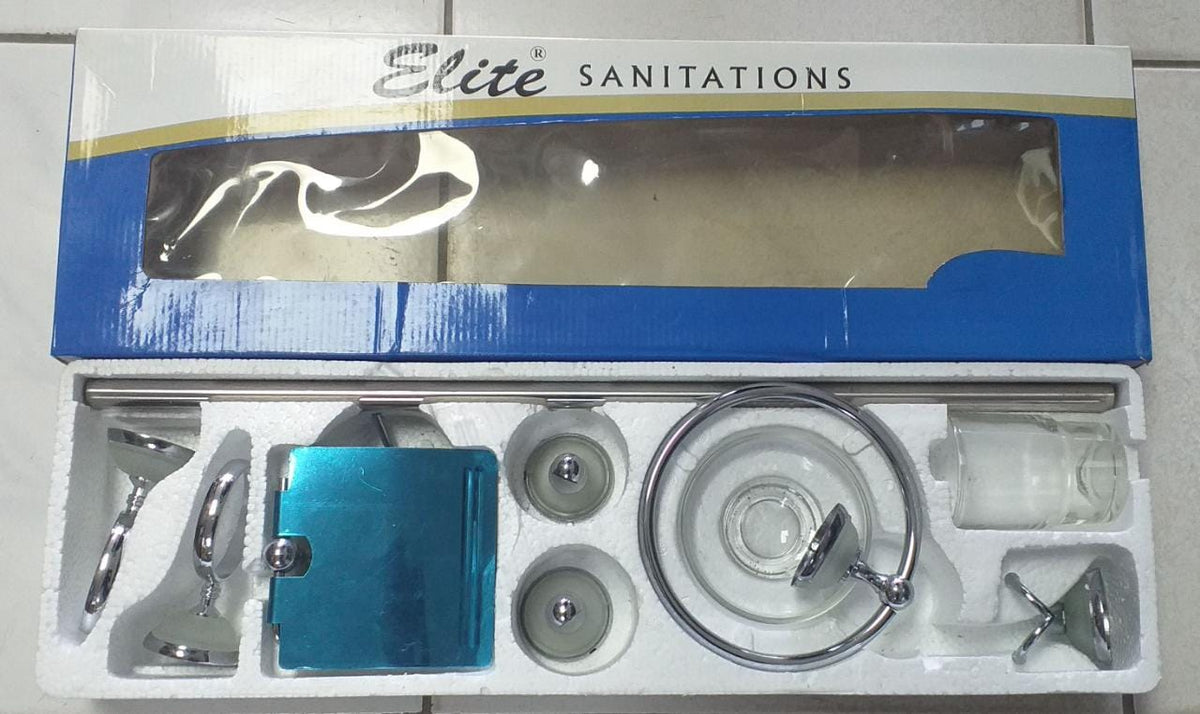 ELITE Bathroom Set 6PCS Nickle & Glass