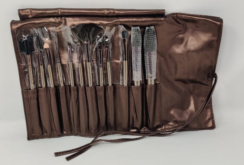 GENERIC Makeup Brush Set YQ74 12PCS IN Brown Leather Case