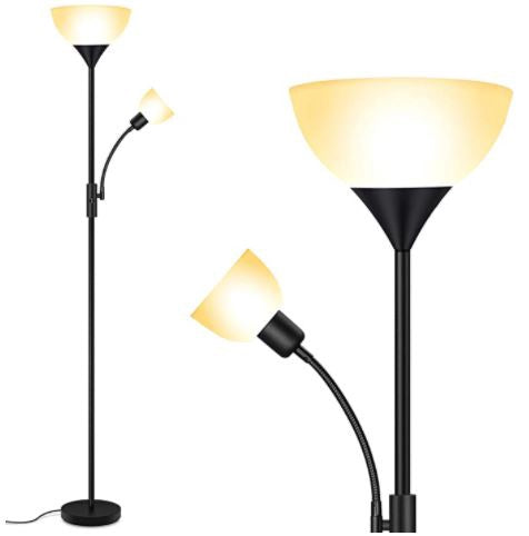 BOOSTAREA Floor Lamp 9W LED Torchiere Floor Lamp with 4W Adjustable Reading Lamp
