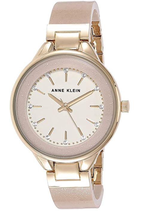ANNE KLEIN Watch Women's Swarovski Crystal Accented Resin Bangle CREAM/GOLD AK/1408CRCR